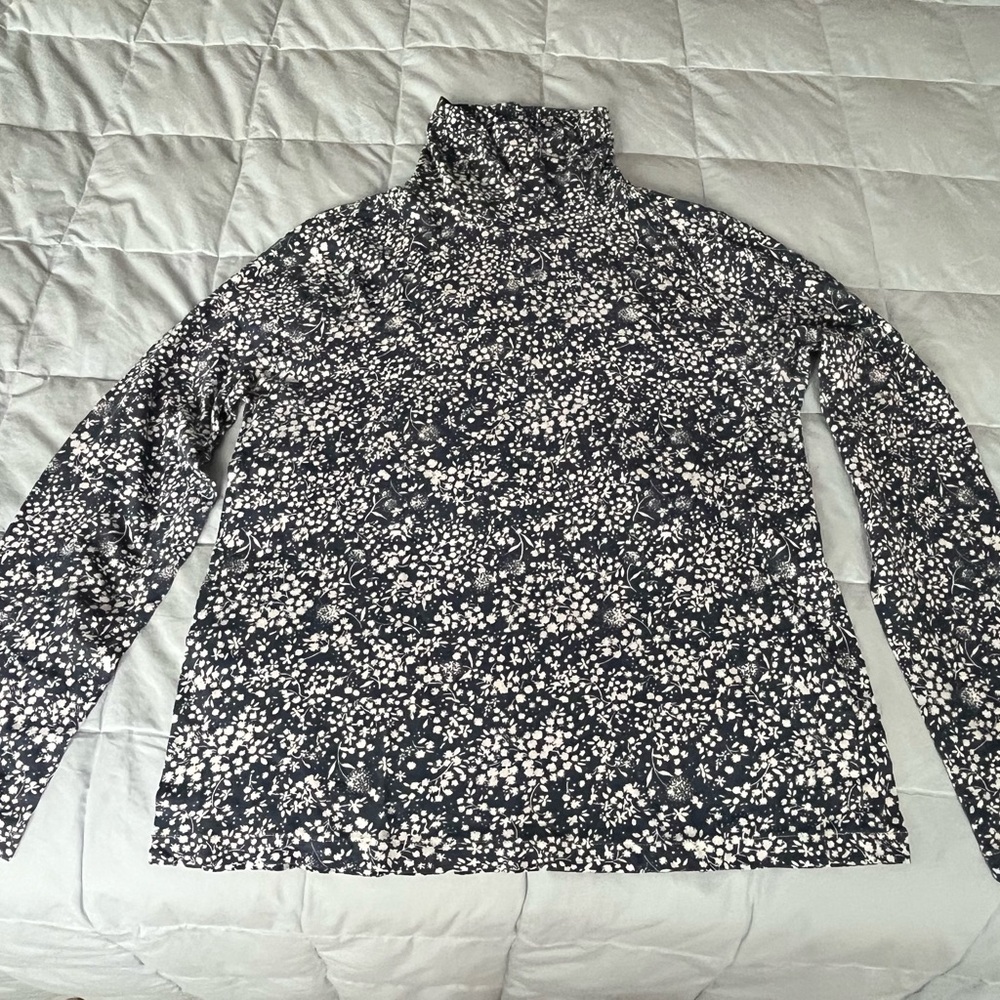 J. Crew Black and White Floral Jersey Top